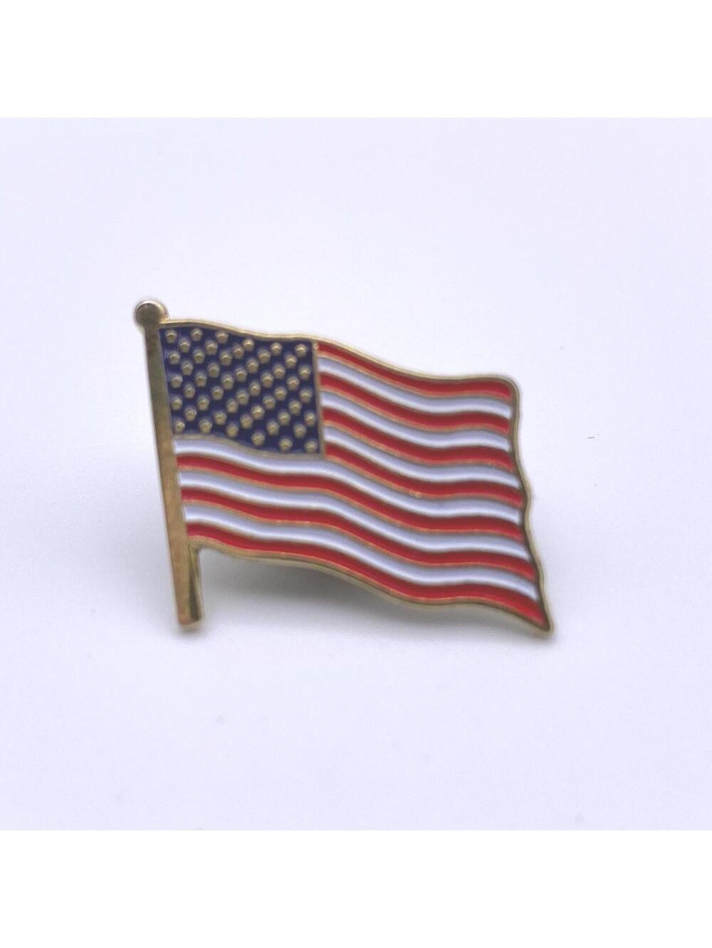 Vintage American Flag Lapel Pin, Gold Tone Enamel Brooch, Independence Day.